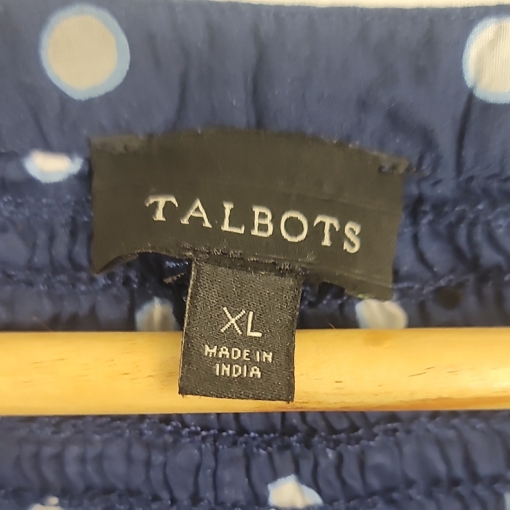 Talbots Navy Dark Blue Blouse with White Dots - Picture 6 of 9